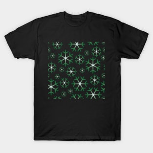 Green Christmas Snowflakes Pattern T-Shirt